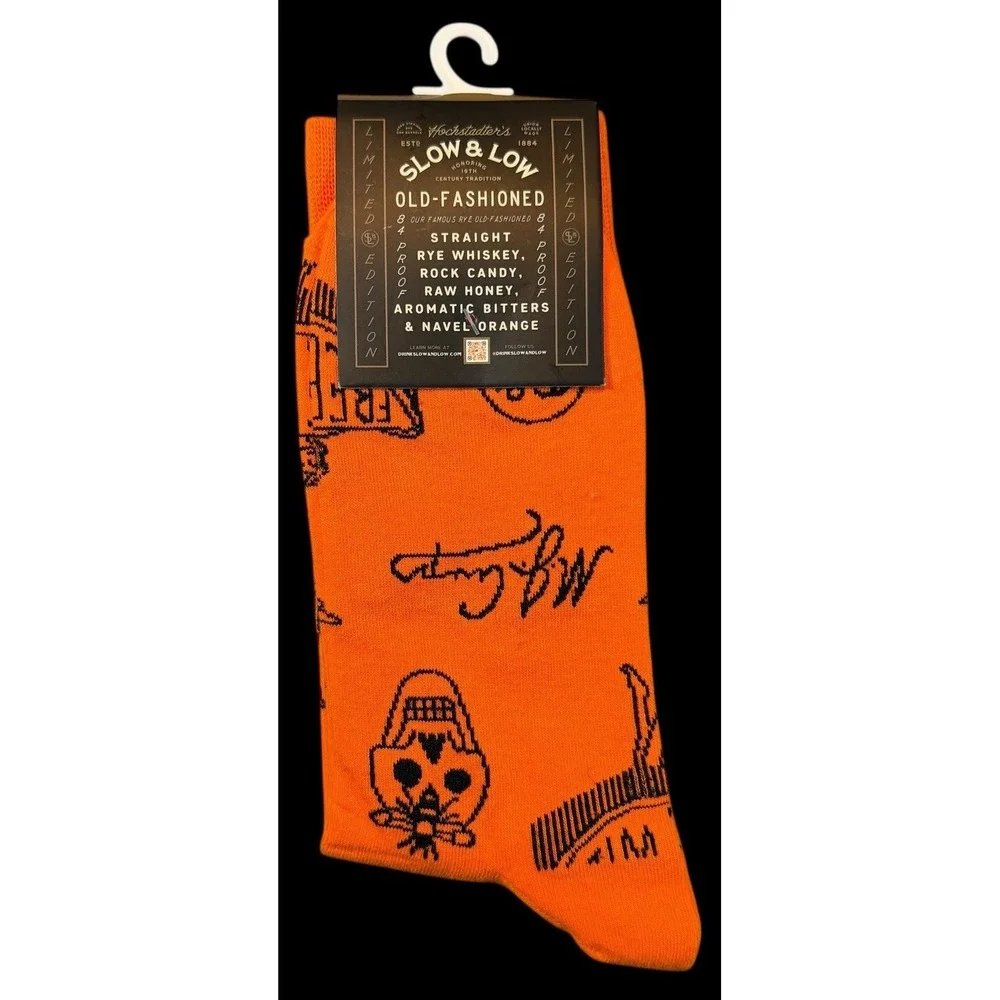 Men's Liquor Cocktail Themed Socks Slow & Low Old Fashion Orange Dress Sock Med.